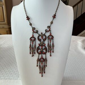 Vintage Bohemian Red and Brown Antique Bracelet Necklace